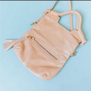 Foley + Corinna Tan Genuine Leather Foldover Zip Pocket Crossbody Small Purse